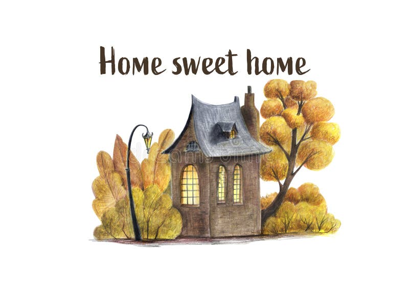 Ejemplo de las casas y de los ltrees de un otoño stock de ilustración Ejemplo de las casas y de los ltrees de un otoño stock de ilustración