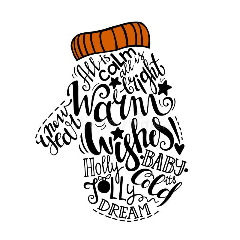 Ejemplo de las vacaciones de invierno del vector Silueta de la Navidad de la manopla con las letras del saludo stock de ilustración Ejemplo de las vacaciones de invierno del vector Silueta de la Navidad de la manopla con las letras del saludo stock de ilustración