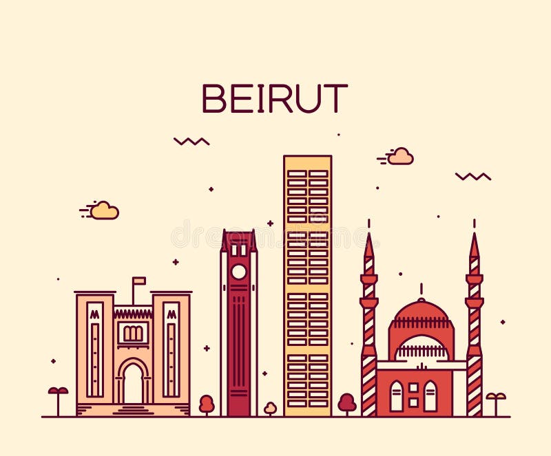 Ejemplo de moda del vector del horizonte de Beirut linear libre illustration Ejemplo de moda del vector del horizonte de Beirut linear libre illustration
