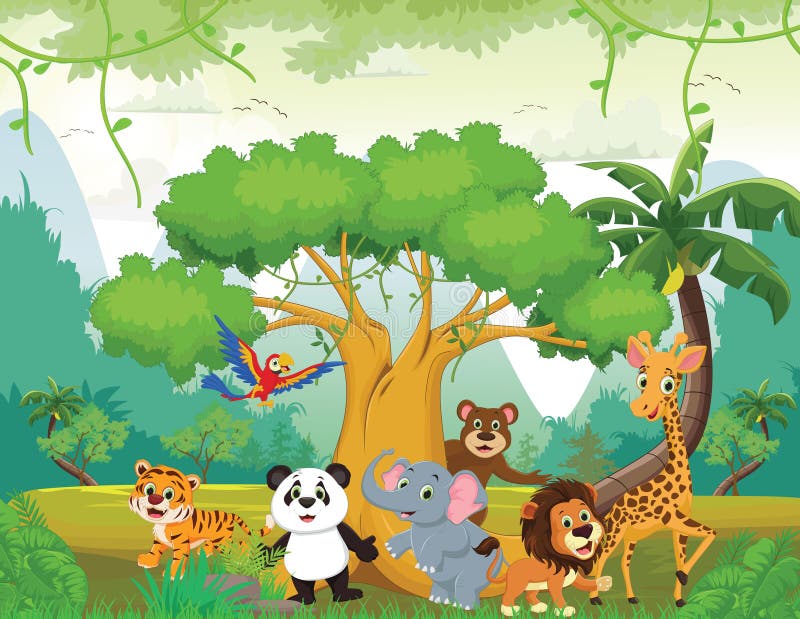 Ejemplo del animal feliz en la selva ilustración del vector Ejemplo del animal feliz en la selva ilustración del vector