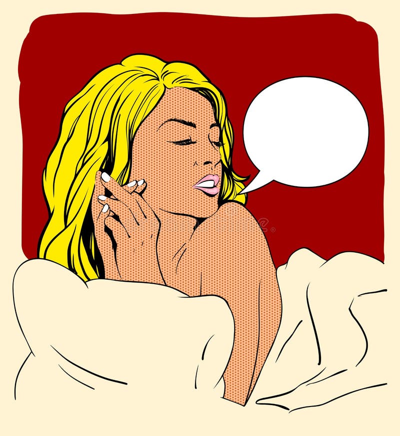 Ejemplo del arte pop de la colocación en mujer de la cama libre illustration Ejemplo del arte pop de la colocación en mujer de la cama libre illustration