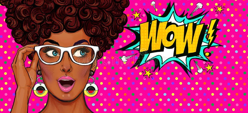 Ejemplo del arte pop, muchacha sorprendida Mujer cómica ululación Publicidad del cartel Muchacha del arte pop Invitación del part libre illustration