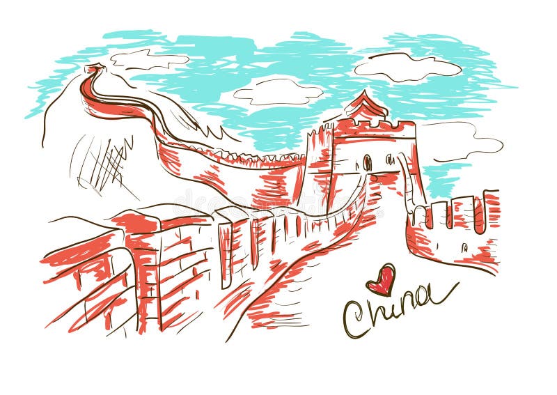 Ejemplo Del Bosquejo Con La Gran Muralla De China Ilustración del Vector -  Ilustración de viaje, cartel: 55193804
