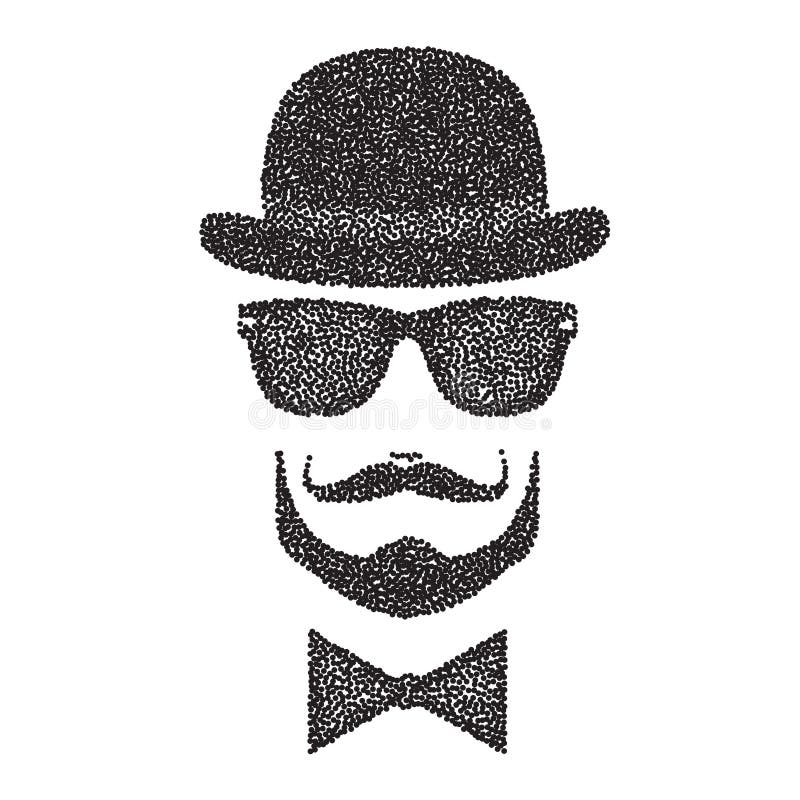 Ejemplo del carácter de Dots Hipster con las gafas de sol y el bigote Vector ilustración del vector Ejemplo del carácter de Dots Hipster con las gafas de sol y el bigote Vector ilustración del vector