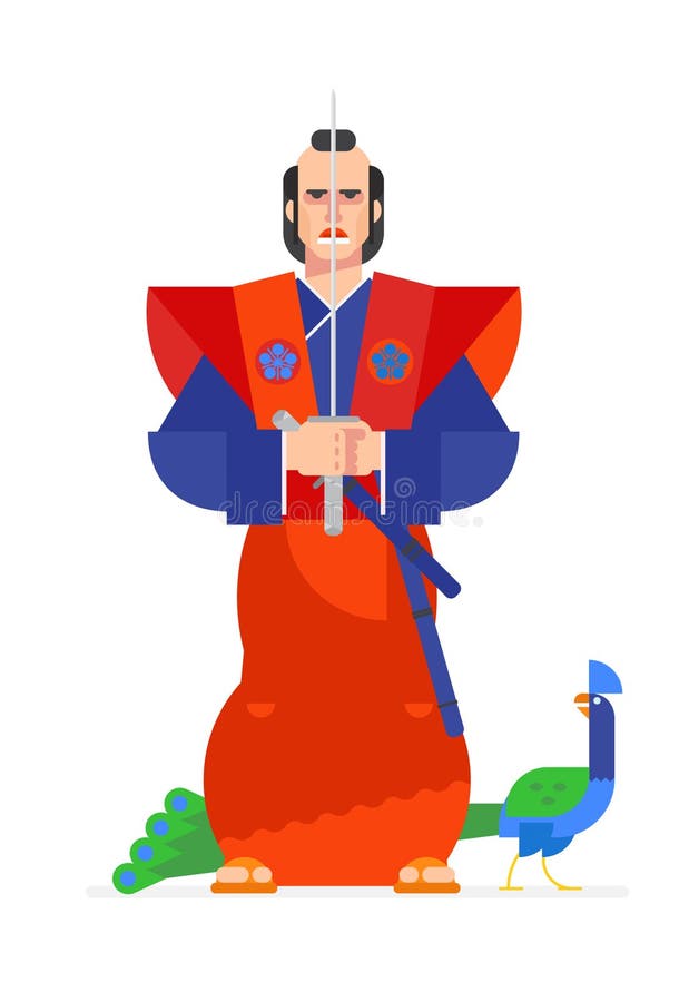 Ejemplo del carácter del guerrero del samurai en un estilo animado stock de ilustración Ejemplo del carácter del guerrero del samurai en un estilo animado stock de ilustración
