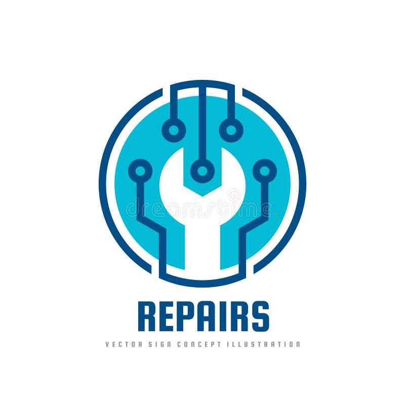 Ejemplo del concepto de la plantilla del logotipo del vector del servicio de reparación Símbolo de la llave Muestra electrónica d stock de ilustración Ejemplo del concepto de la plantilla del logotipo del vector del servicio de reparación Símbolo de la llave Muestra electrónica d stock de ilustración