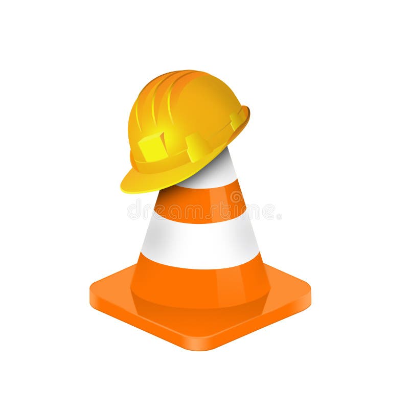 Ejemplo del cono del tráfico con el casco amarillo de la seguridad