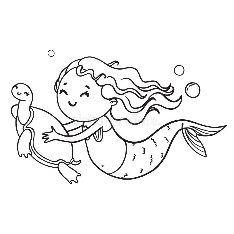 Ejemplo del contorno de la sirena y de la tortuga Página del libro de colorear del vector stock de ilustración Ejemplo del contorno de la sirena y de la tortuga Página del libro de colorear del vector stock de ilustración