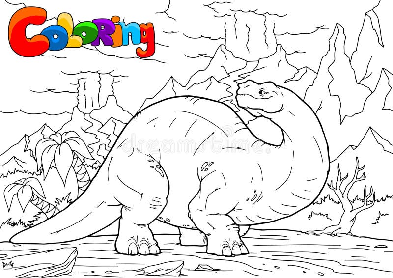 Ejemplo del dinosaurio del Brontosaurus del esquema, página que colorea, A4 ilustración del vector Ejemplo del dinosaurio del Brontosaurus del esquema, página que colorea, A4 ilustración del vector