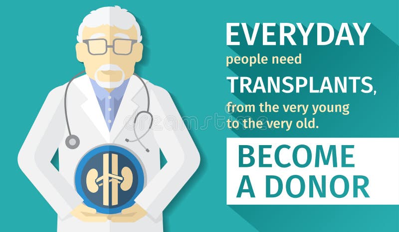 Ejemplo del diseño plano órganos del trasplante del cartel Se convierte un donante
