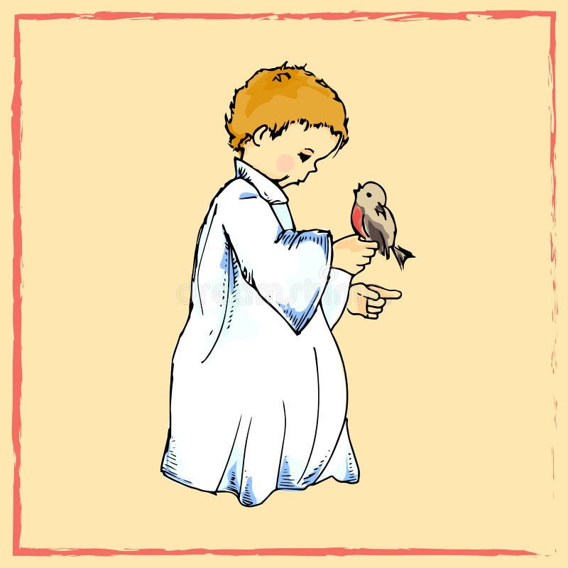 Ejemplo del día de fiesta poco ángel con un pájaro Tarjeta de Navidad libre illustration Ejemplo del día de fiesta poco ángel con un pájaro Tarjeta de Navidad libre illustration