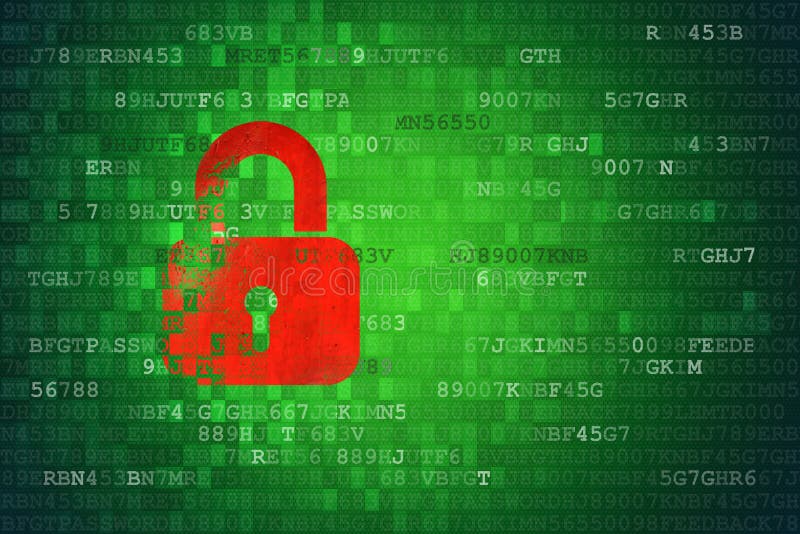 Ejemplo del icono del candado en la pantalla verde de la tecnología Concepto de la seguridad ilustración del vector Ejemplo del icono del candado en la pantalla verde de la tecnología Concepto de la seguridad ilustración del vector