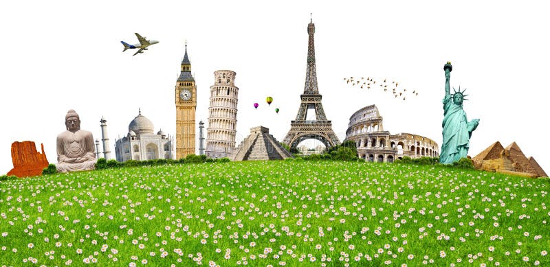 Ejemplo del monumento famoso en hierba verde stock de ilustración Ejemplo del monumento famoso en hierba verde stock de ilustración