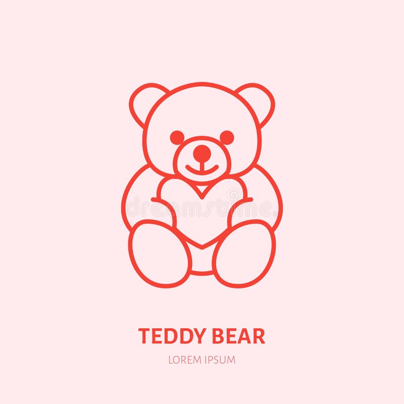 Ejemplo del oso de peluche Línea plana icono, logotipo de la felpa de la tienda de juguete Muestra del presente del día de tarjet stock de ilustración Ejemplo del oso de peluche Línea plana icono, logotipo de la felpa de la tienda de juguete Muestra del presente del día de tarjet stock de ilustración