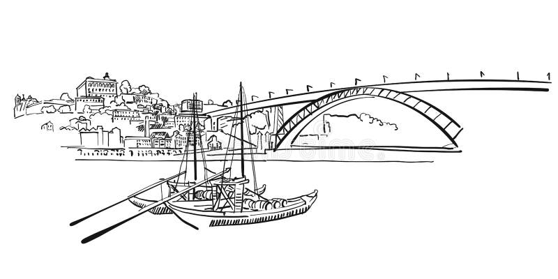 Ejemplo del panorama del horizonte de Oporto libre illustration Ejemplo del panorama del horizonte de Oporto libre illustration