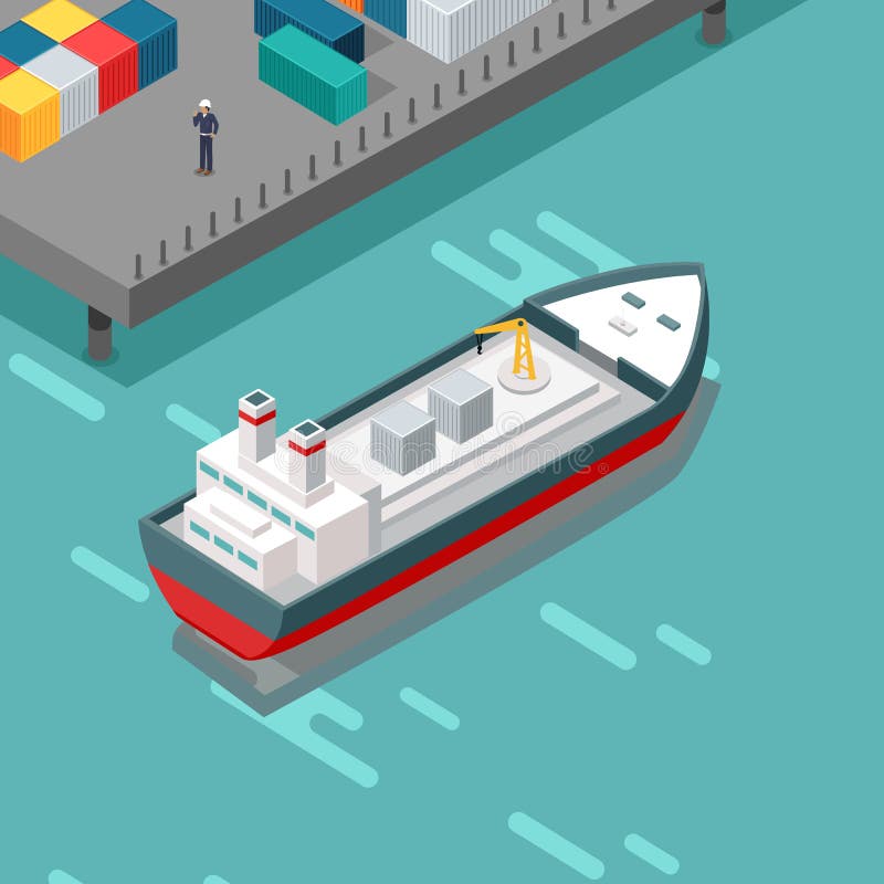 Ejemplo del puerto del cargo en la proyección isométrica stock de ilustración Ejemplo del puerto del cargo en la proyección isométrica stock de ilustración