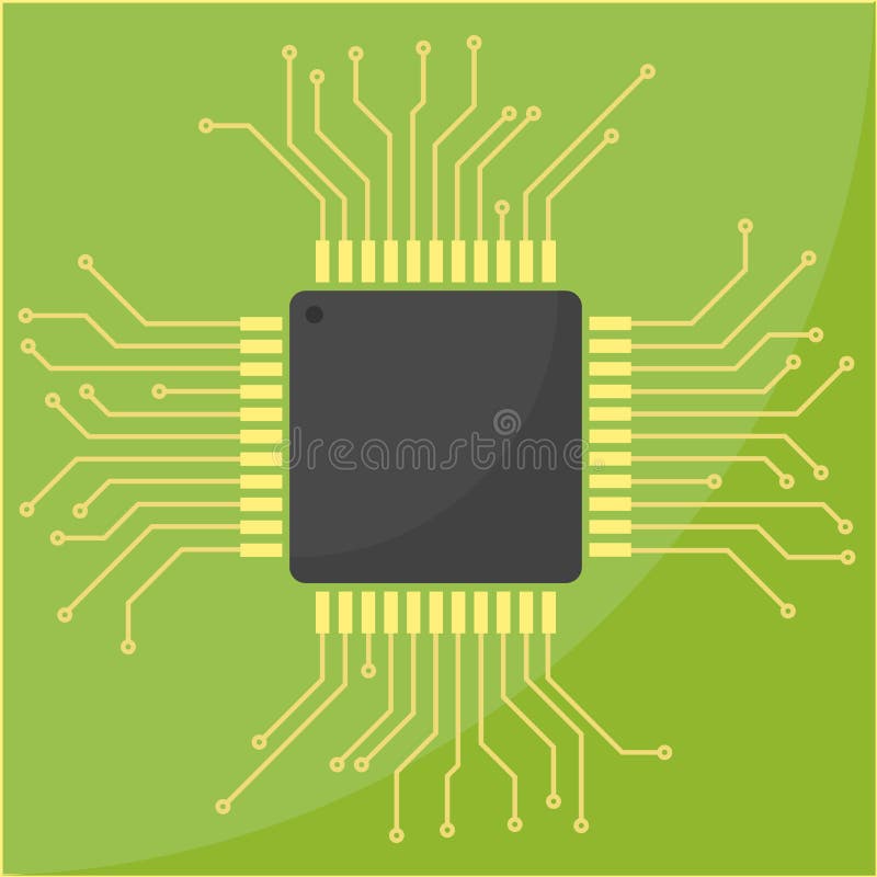 Ejemplo del vector del circuito eléctrico con el procesador ilustración del vector Ejemplo del vector del circuito eléctrico con el procesador ilustración del vector