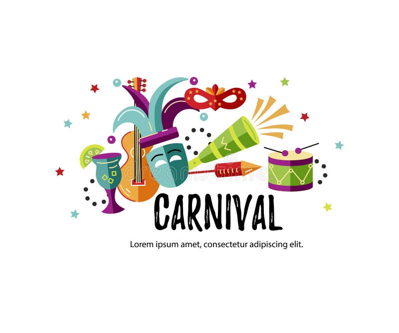 Ejemplo del vector con carnaval y los objetos celebradores ilustración del vector Ejemplo del vector con carnaval y los objetos celebradores ilustración del vector