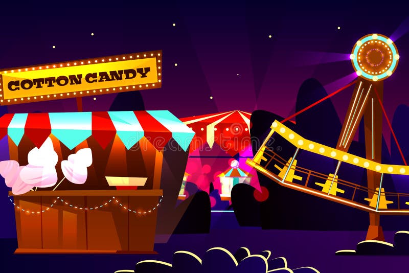 Ejemplo del vector de la historieta del Funfair o del parque de atracciones ilustración del vector Ejemplo del vector de la historieta del Funfair o del parque de atracciones ilustración del vector