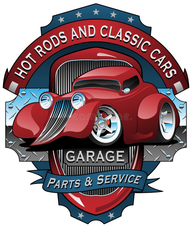 Ejemplo del vector de la muestra del vintage del garaje de los coches de carreras y de los coches de la obra clásica