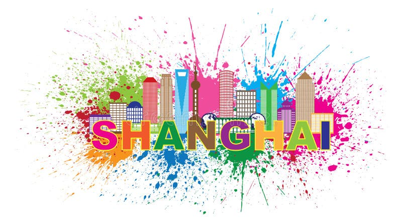 Ejemplo del vector de la salpicadura de la pintura del horizonte de la ciudad de Shangai ilustración del vector Ejemplo del vector de la salpicadura de la pintura del horizonte de la ciudad de Shangai ilustración del vector