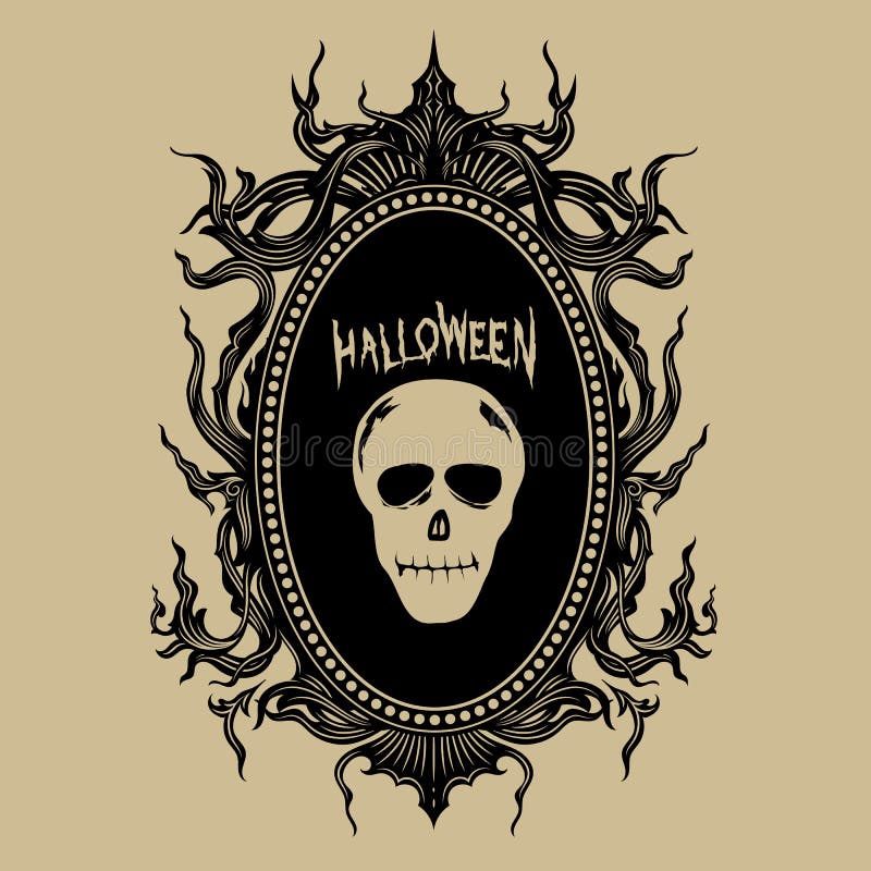 Ejemplo del vector de las etiquetas engomadas de Halloween de la insignia del drenaje de la mano del vintage stock de ilustración Ejemplo del vector de las etiquetas engomadas de Halloween de la insignia del drenaje de la mano del vintage stock de ilustración