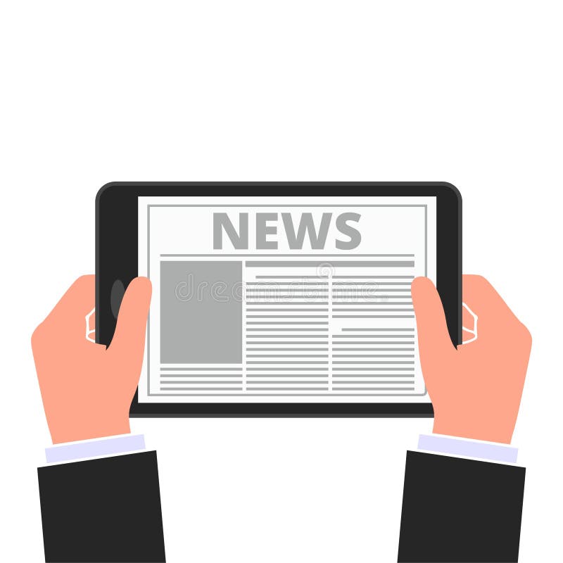 Ejemplo del vector de las noticias de la tableta de las manos stock de ilustración Ejemplo del vector de las noticias de la tableta de las manos stock de ilustración