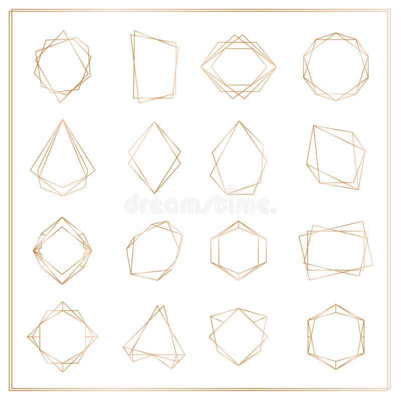 Ejemplo del vector de los bastidores de los segmentos del oro fijados aislados en el fondo blanco Línea fina marcos del poliedro stock de ilustración Ejemplo del vector de los bastidores de los segmentos del oro fijados aislados en el fondo blanco Línea fina marcos del poliedro stock de ilustración