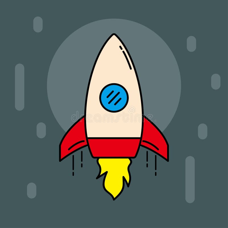 Ejemplo del vector de Rocket con el color blanco y rojo Rocket en el vector de espacio conveniente para el icono o el ejemplo