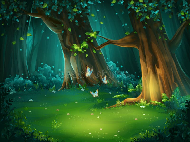 Un bosque encantado ilustración del vector. Ilustración de esférico