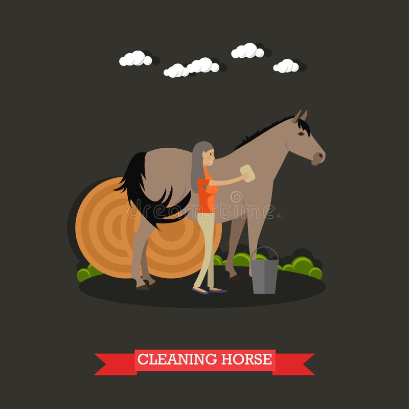 Ejemplo del vector del caballo de la limpieza en estilo plano stock de ilustración Ejemplo del vector del caballo de la limpieza en estilo plano stock de ilustración