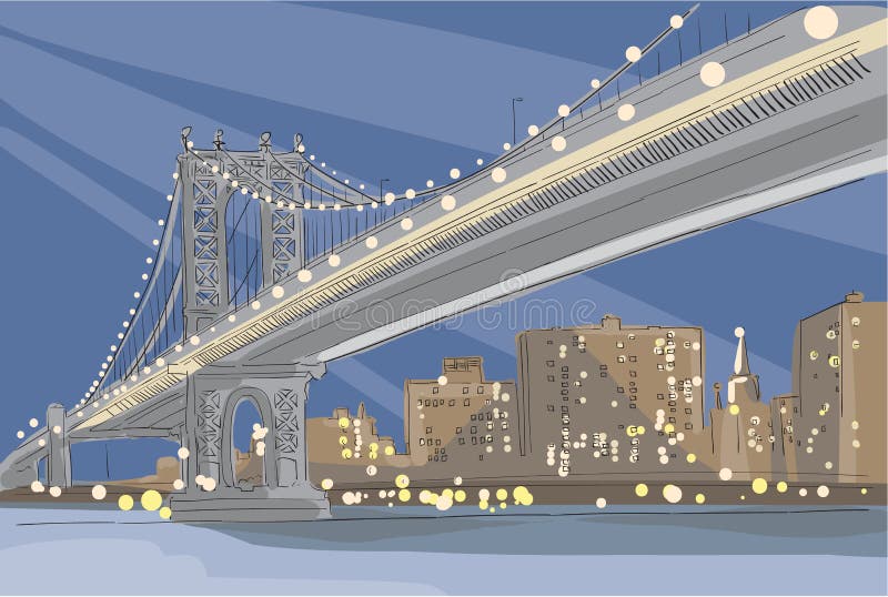 Ejemplo del vector del puente de Brooklyn en New York City libre illustration Ejemplo del vector del puente de Brooklyn en New York City libre illustration