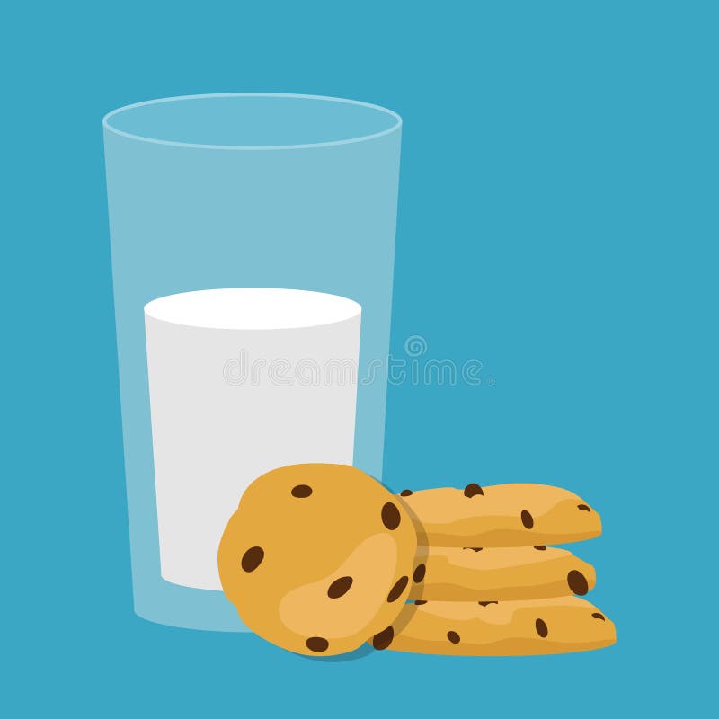 Ejemplo del vector del desayuno Vidrio de leche y de galletas stock de ilustración