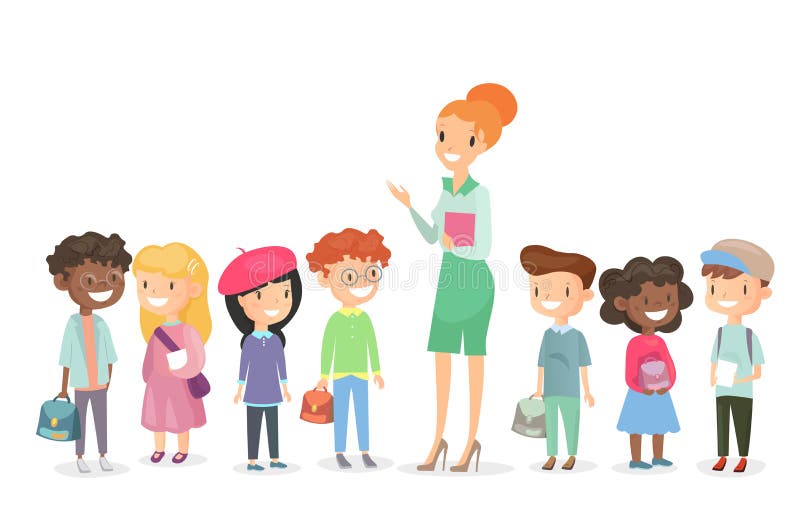 Ejemplo del vector del grupo de los alumnos con el profesor que se une Muchachos y muchachas así como profesor de la mujer ilustración del vector Ejemplo del vector del grupo de los alumnos con el profesor que se une Muchachos y muchachas así como profesor de la mujer ilustración del vector