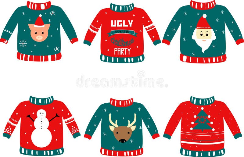 Hand drawn vector illustration for holiday events as Ugly Christmas Sweater party. Hand drawn vector illustration for holiday events as Ugly Christmas Sweater party