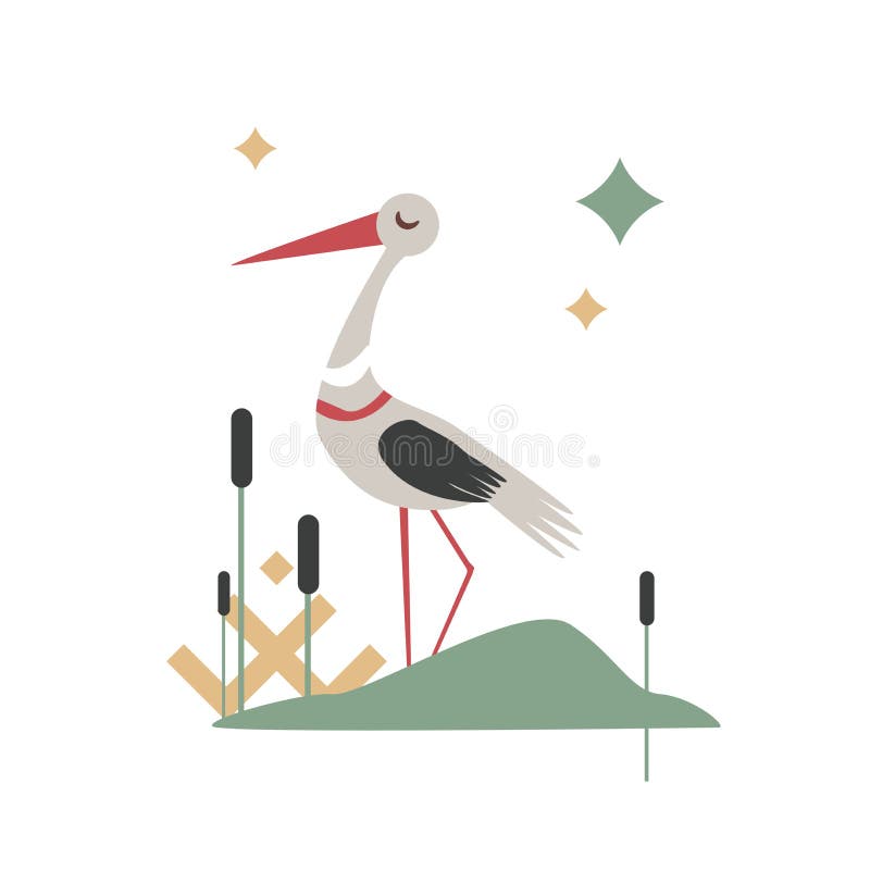 Ejemplo del vector del pájaro de la cigüeña de la historieta aislado en el fondo blanco libre illustration Ejemplo del vector del pájaro de la cigüeña de la historieta aislado en el fondo blanco libre illustration