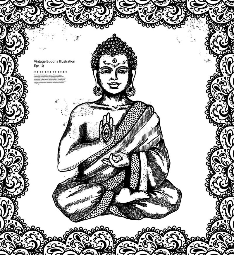 Ejemplo del vintage con Buda en la meditación stock de ilustración Ejemplo del vintage con Buda en la meditación stock de ilustración