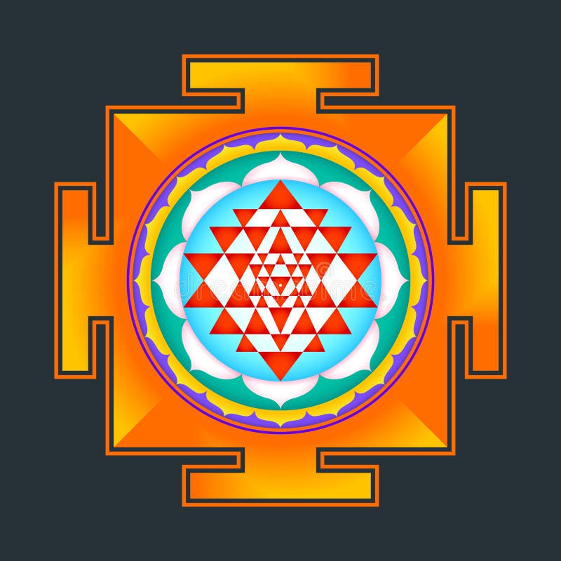 Ejemplo del yantra de Sri del esquema de Monocrome stock de ilustración Ejemplo del yantra de Sri del esquema de Monocrome stock de ilustración