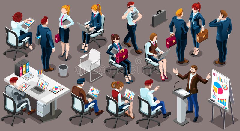 Ejemplo determinado del vector de la gente de funcionamiento del icono isométrico del personal 3D ilustración del vector Ejemplo determinado del vector de la gente de funcionamiento del icono isométrico del personal 3D ilustración del vector