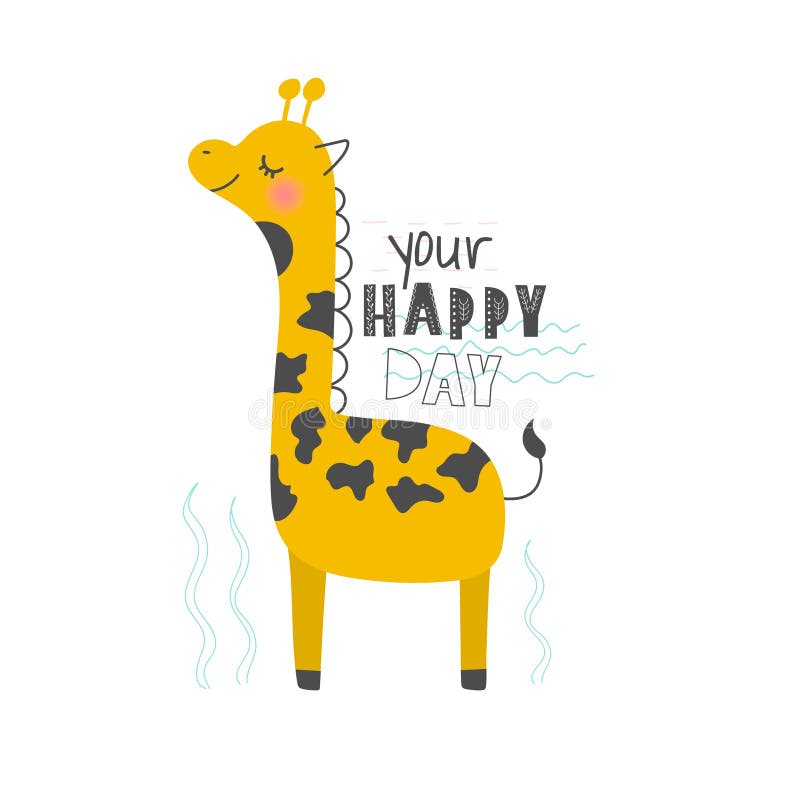 Ejemplo dibujado mano del vector de una jirafa divertida linda con cita de las letras su día feliz Objetos aislados Estilo escand libre illustration Ejemplo dibujado mano del vector de una jirafa divertida linda con cita de las letras su día feliz Objetos aislados Estilo escand libre illustration