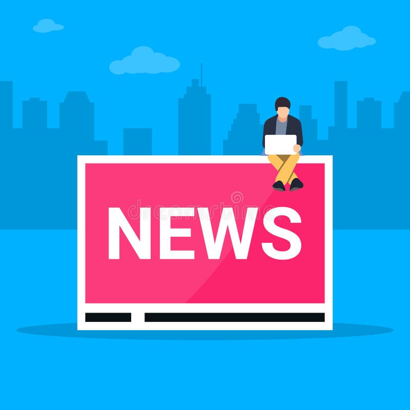 Ejemplo en línea del vector del concepto de las noticias de última hora Hombres jovenes que localizan cerca de letras grandes y q libre illustration Ejemplo en línea del vector del concepto de las noticias de última hora Hombres jovenes que localizan cerca de letras grandes y q libre illustration