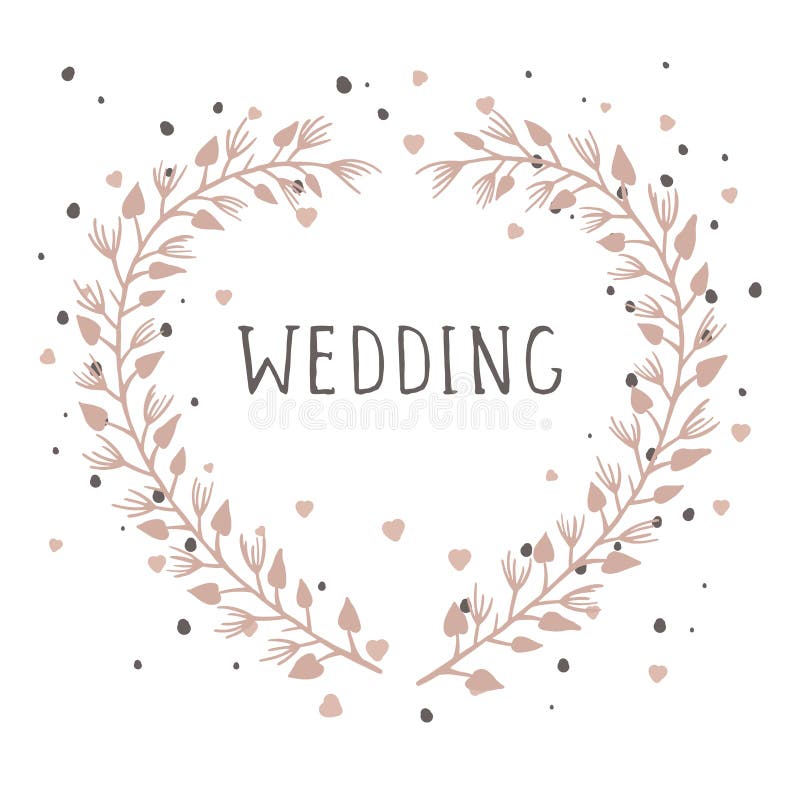 Ejemplo exhausto de la mano del vector de la BODA del texto y del bastidor floral en la forma de un corazón libre illustration Ejemplo exhausto de la mano del vector de la BODA del texto y del bastidor floral en la forma de un corazón libre illustration