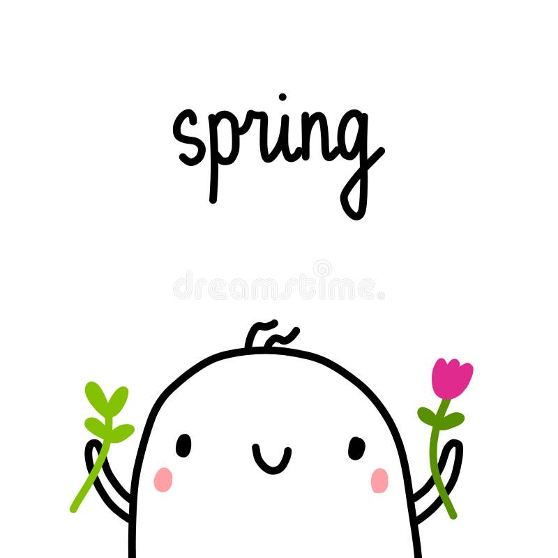 Ejemplo exhausto de la mano de la primavera con la flor linda de la tenencia de la melcocha y la planta verde ilustración del vector Ejemplo exhausto de la mano de la primavera con la flor linda de la tenencia de la melcocha y la planta verde ilustración del vector