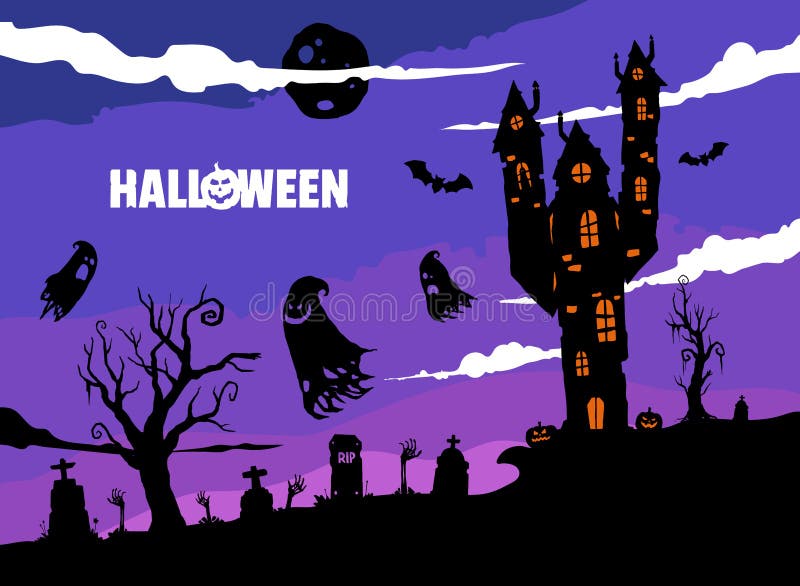 Ejemplo fantasmagórico de Halloween con la casa vieja ilustración del vector Ejemplo fantasmagórico de Halloween con la casa vieja ilustración del vector