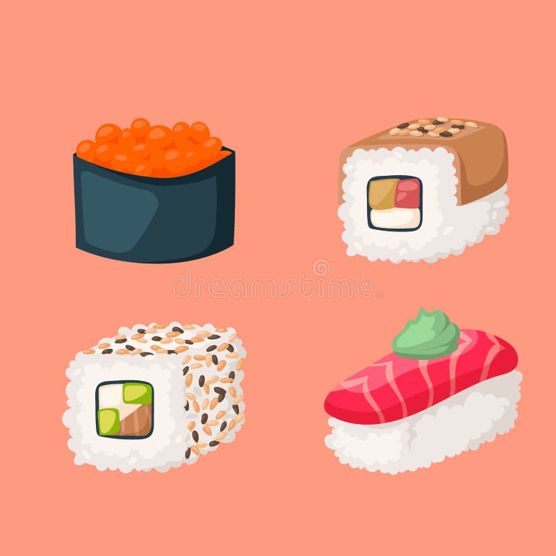 Ejemplo gastrónomo sano plano del vector del rollo de la cultura de la comida de Asia de los iconos de la comida tradicional japo libre illustration Ejemplo gastrónomo sano plano del vector del rollo de la cultura de la comida de Asia de los iconos de la comida tradicional japo libre illustration