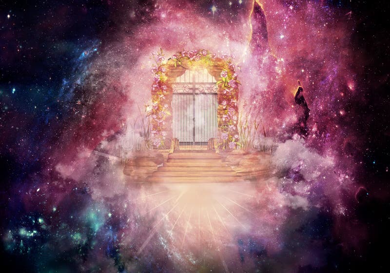 Ejemplo generado por ordenador de la representación artística 3d de las ilustraciones de la puerta de la dimensión de un cielo má ilustración del vector Ejemplo generado por ordenador de la representación artística 3d de las ilustraciones de la puerta de la dimensión de un cielo má ilustración del vector