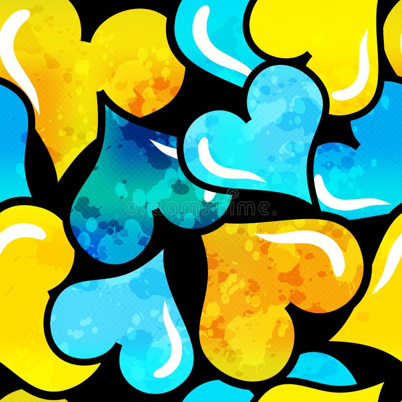 Ejemplo inconsútil coloreado pintada del vector del fondo de los corazones de la textura del grunge stock de ilustración Ejemplo inconsútil coloreado pintada del vector del fondo de los corazones de la textura del grunge stock de ilustración