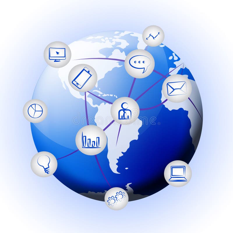Ejemplo interconectado del vínculo de la tecnología del mundo del globo 2.o ilustración del vector Ejemplo interconectado del vínculo de la tecnología del mundo del globo 2.o ilustración del vector