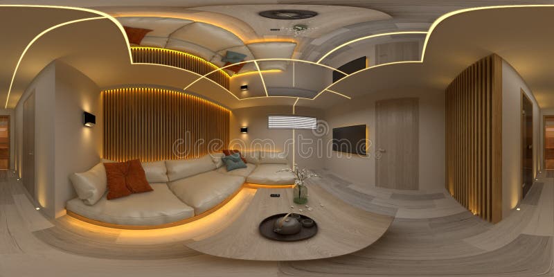 Ejemplo interior del sitio 3D de diseño moderno 360 de la proyección inconsútil esférica del panorama ilustración del vector Ejemplo interior del sitio 3D de diseño moderno 360 de la proyección inconsútil esférica del panorama ilustración del vector
