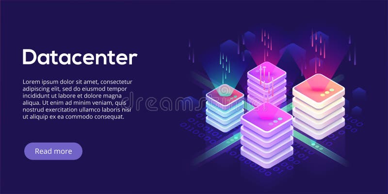 Ejemplo isométrico del vector de Datacenter 3d abstracto que recibe el SE stock de ilustración